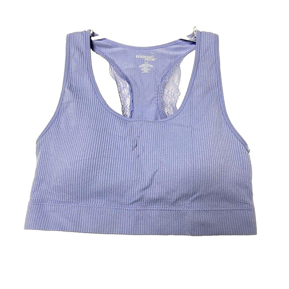 Tranquil & True Bra Bralette Sport Bra Women Blue Sky Size 1X Wire Less Lace Rib